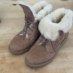 UGG Women's Tan Suede Fur-Lined Boots
